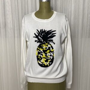 Lord & Taylor 424 Fifth White Crew Neck Sweater with Pineapple Design Size L